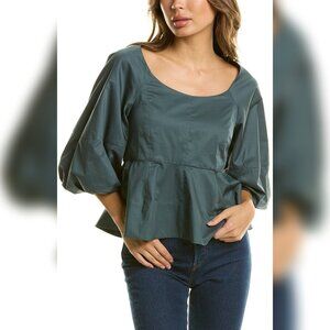 Sz6 Tibi Eco Poplin Peplum in Green Limestone - Runs LARGE